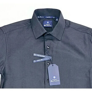 Ben Sherman Slim Fit Basketweave Dobbie Size 14/14.5 32-33 Black L/S Shirt NWT